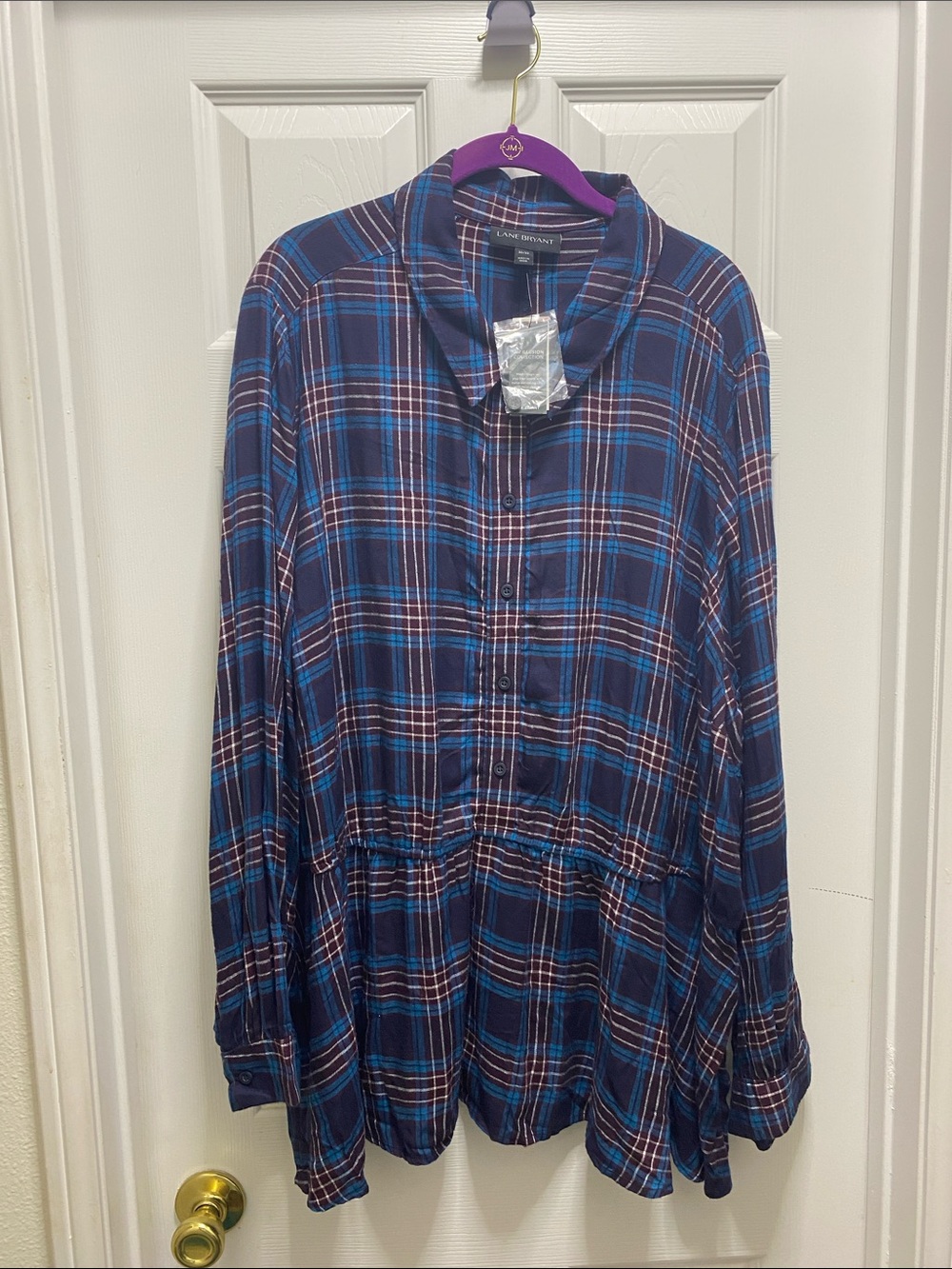 Lane Bryant Navy and Blue Plaid Button-Front Shirt